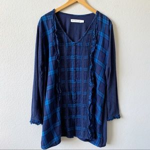 ANTHROPOLOGIE ARTISAN DE LUXE Plaid Ruffle Long Tunic S